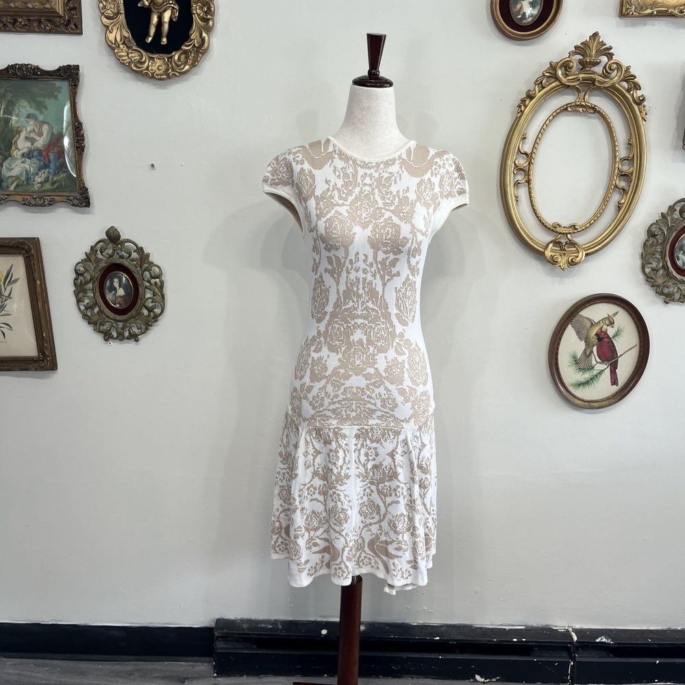 Torn by Ronny Kobo Damask Knit Cap-Sleeve Dress - Size Medium